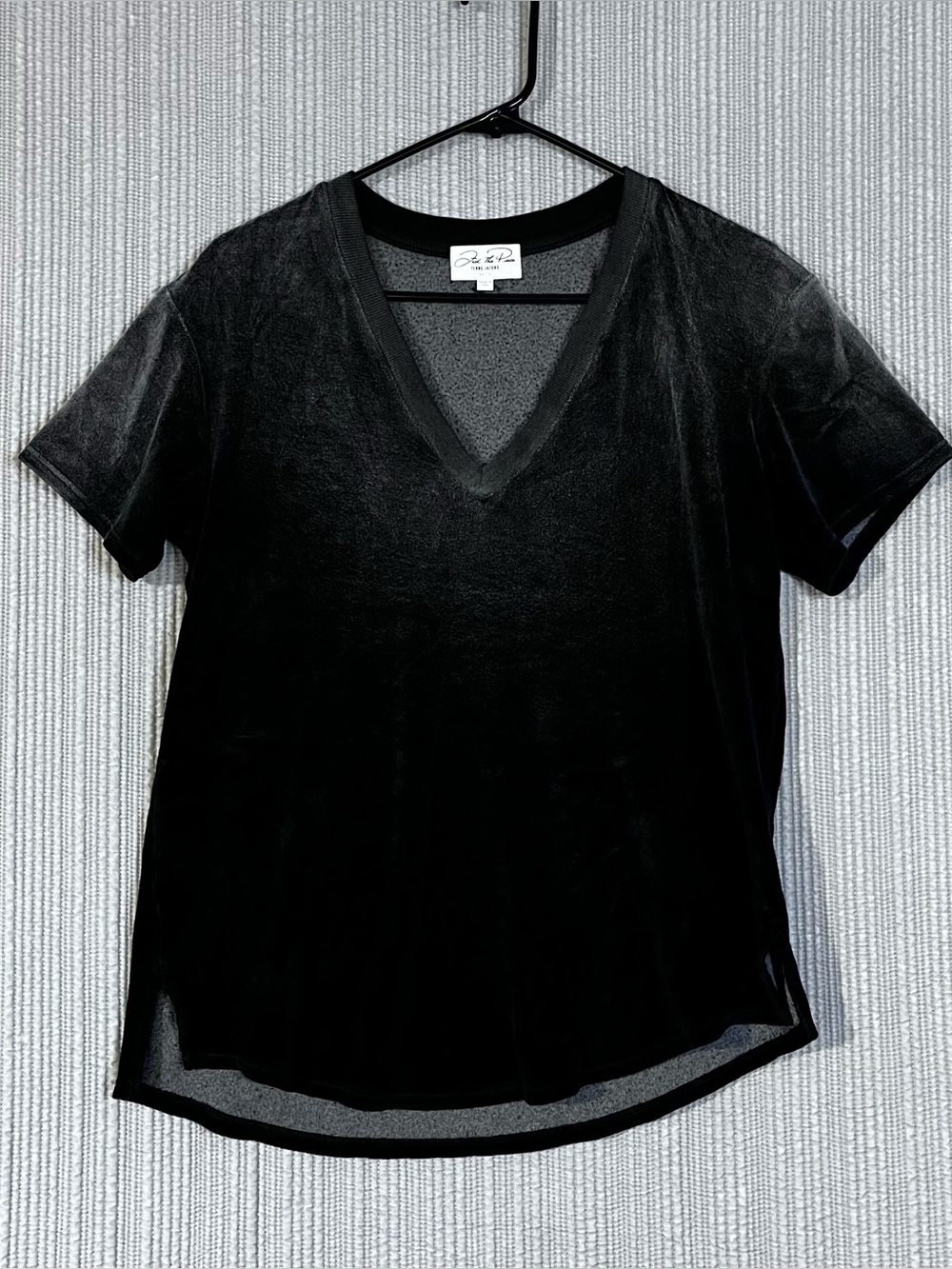 Terry Jacobs Feel the Piece Ombre Velvet V-neck Top Black Gray Womens XS/S